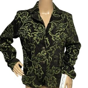 David Brooks Women’s Green Brown M Blazer Leaf Tapestry NWT